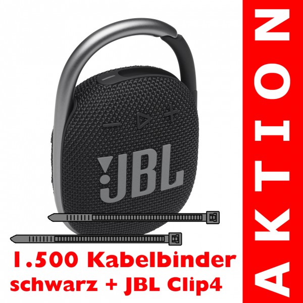 1.500 Kabelbinder schwarz + 1 JBL Clip4 Box